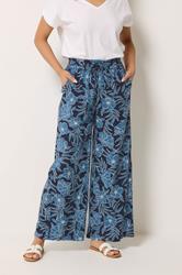 M&Co Navy Blue Floral Print Wide Leg Trousers | M&Co 1
