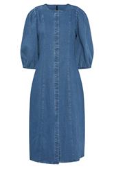 PixieGirl Petite Women's Mid Blue Puff Sleeve Cotton Midi Dress | PixieGirl 7