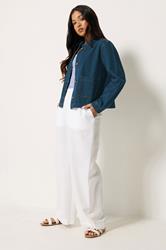 PixieGirl Petite Women's Indigo Blue Collarless Denim Jacket | PixieGirl 1