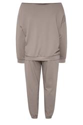 YOURS Plus Size Brown 'Voyage' Off-Shoulder Sweatshirt & Jogger Set | Yours Clothing 2