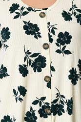 YOURS Plus Size Cream Floral Button Front Ribbed Swing Top | Yours Clothing 4