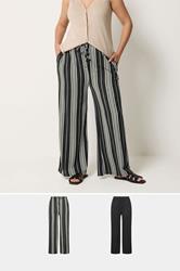 YOURSET 2 PACK Plus Size Black Stripe Wide Leg Trousers | Yours Clothing 1