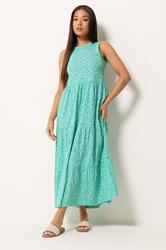 M&Co Petite Green Ditsy Floral Tiered Cotton Maxi Dress | M&Co 3