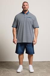 KAM Big & Tall Navy Blue Geometric Print Polo Shirt | BadRhino 1