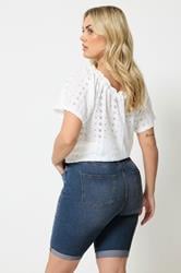 YOURS Plus Size Mid Blue Turn Up Denim Shorts | Yours Clothing 2