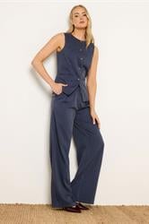 LTS Tall Women's Set Navy Blue Pinstripe Waistcoat & Wide Leg Trousers | Long Tall Sally 3