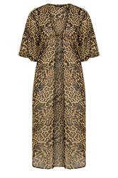 YOURS Plus Size Brown Leopard Print Midaxi Kimono | Yours Clothing 5