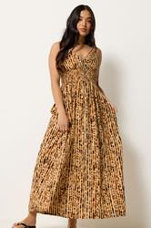 PixieGirl Petite Women's Brown Tie Dye Wrap Maxi Dress | PixieGirl 1