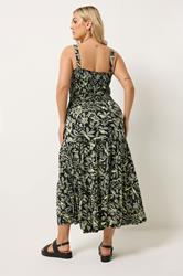 YOURS Plus Size Black Shirred Floral Midi Dress | Yours Clothing 2