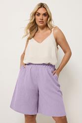 YOURS Plus Size Purple Elasticated Waistband Textured Shorts | Yours Clothing 3