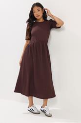 PixieGirl Petite Women's Chocolate Brown Textured Short Sleeve Midi Dress | PixieGirl 3