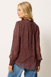 M&Co Black & Red Floral Tie Neck Blouse 4