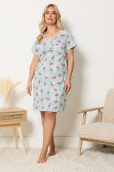 YOURS Plus Size Green Flamingo Placket Nightdress | Yours Clothing 1