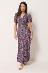M&Co Petite Pink Ditsy Floral Print Maxi Wrap Dress | M&Co 1