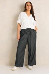 EVANS Plus Size Black Denim Cotton Wide Leg Trouser | Evans 2