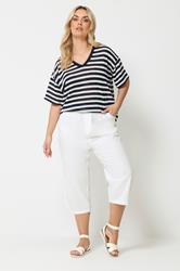 YOURS Plus Size White Cool Cotton Cropped Trousers | Yours Clothing 1