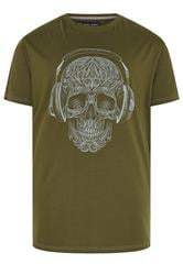 KAM Big & Tall Dark Olive Skull Print T-Shirt