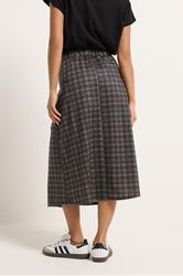 PixieGirl Petite Women's Chocolate Brown Check Midi Skirt | PixieGirl 2