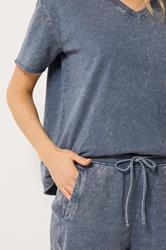 LTS Tall Women's Set Navy Blue Acid Wash T-Shirt & Shorts | Long Tall Sally 4