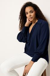 M&Co Navy Blue Drape Front Blouse | M&Co 3