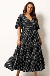 YOURS Plus Size Black Polka Dot Tiered Dress | Yours Clothing 3