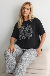YOURS Plus Size Black 'Breakfast Club' Wide Leg Pyjama Set | Yours Clothing 3