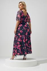 YOURS LONDON Plus Size Navy Blue Floral Angel Sleeve Maxi Dress | Yours Clothing 2