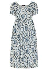 YOURS Curve White & Blue Floral Linen Midaxi Dress