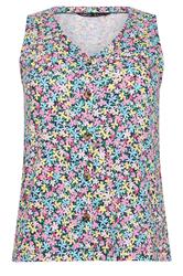 M&Co Petite Pink Floral Print Cotton Button Vest Top | M&Co 5