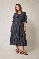 EVANS Plus Size Navy Blue Dobby Tiered Maxi Dress | Evans 1