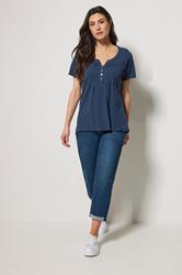 M&Co 2 PACK Navy Blue & White Floral Cotton Henley Tops | M&Co 4