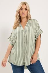 YOURS Plus Size Green Stripe Tab Detail Shirt | Yours Clothing 3