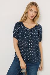 M&Co Navy Blue Dobby Button Up Cotton Blouse | M&Co 1