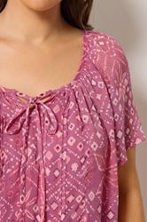 YOURS Curve Pink Geometric Ikat Print Pintuck Blouse | Yours Clothing 4