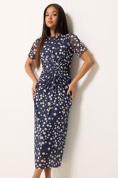 M&Co Petite Blue Polka Dot Twist Front Mesh Maxi Dress | M&Co 3