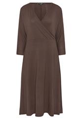 PixieGirl Petite Chocolate Brown Wrap Midi Dress