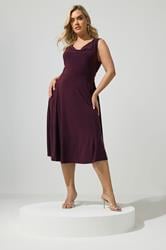 YOURS LONDON Plus Size Dark Purple Drape Front Midi Dress | Yours Clothing 3