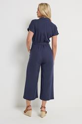 M&Co Navy Blue Tie Waist Linen Jumpsuit | M&Co 4