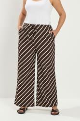 YOURS Plus Size Brown Striped Crinkle Wide Leg Trousers | Yours Clothing 3
