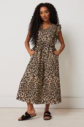M&Co Petite Natural Brown Leopard Print Cotton Dress | M&Co 3