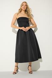 LTS Tall Women's Black Pleated Bandeau Midi Dress | Long Tall Sally 1