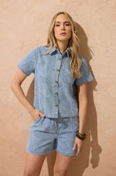 LTS PREMIUM Tall Women's Light Blue Cotton Jacquard Denim Shirt | Long Tall Sally  3