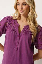 M&Co Berry Purple Broderie Cotton T-Shirt | M&Co 4