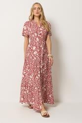 LTS Tall Women's Berry Red Floral Tie Waist Maxi Dress | Long Tall Sally 1