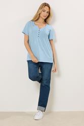 M&Co Blue Cotton Short Sleeve Henley Top | M&Co 1