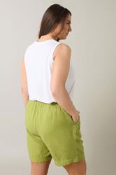 EVANS Plus Size Set Chartreuse Green Linen Shirt & Short | Evans 2