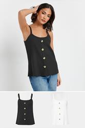 PixieGirl Petite Women's 2 PACK Black & White Button Down Cami Tops | PixieGirl 3