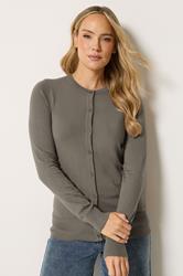 LTS Tall Mocha Brown Crew Neck Button Cardigan | Long Tall Sally 3