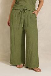 EVANS Plus Size Khaki Green Crinkle Wide Leg Trousers | Evans 1