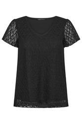 M&Co Petite Black Lace Short Sleeve V-Neck Top | M&Co 5
